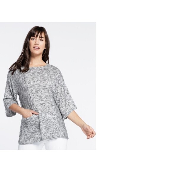 Sympli Easy As Pie Top Striped Grey Lagenlook Size 6 - Picture 2 of 6